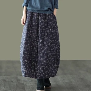 Women Retro Winter Thickened Skirt Floral Quilted Padded Skirt Pocket Warm Midi - Picture 1 of 10
