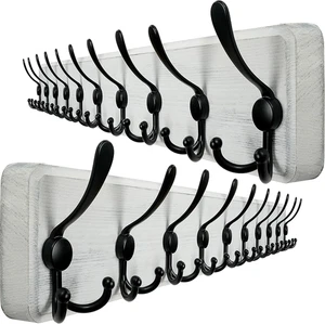 Wandgarderobe, 38 9/16" lang, 10 Haken, Holz Aufhängestange mit Dreifach Ho - Bild 1 von 12