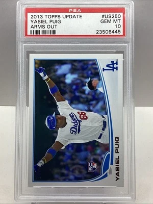 2013 TOPPS UPDATE YASIEL PUIG ARMS OUT #US250 RC SP PSA 10 GEM MT *POP 5 - Image 1 of 3