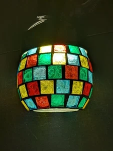 Vintage Silvestri Mosaic Candle Holder Glass 4โx5โ W/ Glass Platform Colorful - Picture 1 of 8