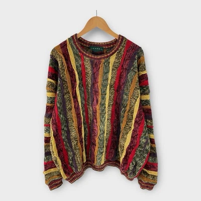 Suéter de malha masculino vintage anos 90 estilo Tundra Coogi multicolorido texturizado 3D tamanho GG - Imagem 1 de 4