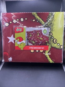 Grinch Sheet Set. New In Plastic. 4 Piece Queen Size Set. Grinch Holiday - Picture 1 of 2