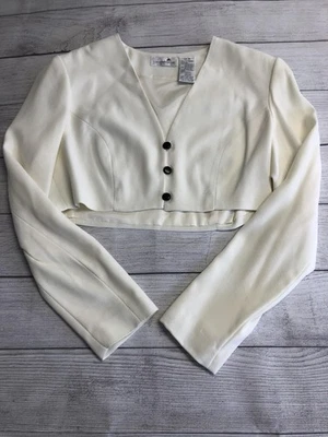 Liz Claiborne 夹克女式 8 码象牙白作物西装外套长袖纽扣 — 第 1/4 张图片