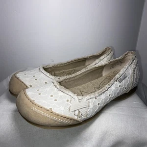 Y2K Damen-Slipper Mudd weiß Blumenmuster Ösen 6,5 M flach - Bild 1 von 15