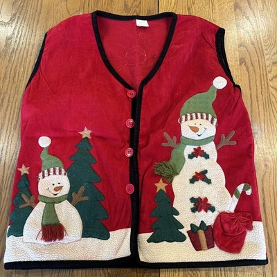 Vintage Christmas Snowman Button-Up Vest - Image 1 of 4