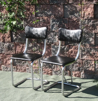 RARE Vintage Chrome Art Deco Signed Lloyd Chromium Cantilever Dinette Chairs - Image 1 of 4