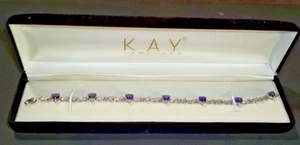 Kay Jewelers Sterling Silver Heart Shaped Amethyst Bracelet 7.5” New - Picture 1 of 3