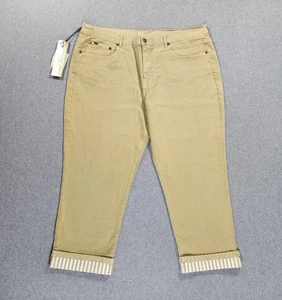 Nuevo con etiquetas Pantalón Corto Capri DG2 Diane Gilman Talla Grande 18PW Bronceado 40x24 Bolsillo Dobladillo Rayas - Imagen 1 de 15