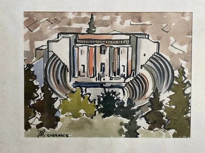 farbiges Aquarell Ansicht Bild Gemälde 1961 signiert Theater Opera ? - Bild 1 von 4
