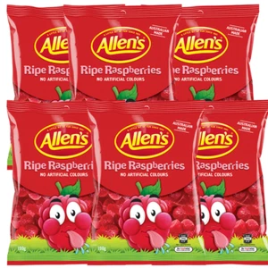 Allens Ripe Raspberries 190g x 6 Packs Halloween Treats Party Favour Candy Bulk - Foto 1 di 4