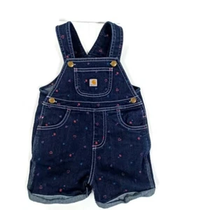 Carhartt Denim Shortalls Toddler 24 Months Blue -Heart Accent -Adjustable Straps - Picture 1 of 12