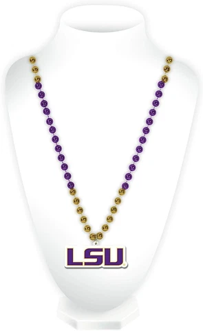 LSU Tigers Mardi Gras Style Necklace Beads NEW Free Shipping 3x1 Inches Cover