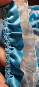 27 yards Ruffle Blue Ribbon On White Organza Lace Trim 1.5 W - Picture 1 of 6
