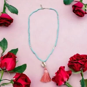 Turquoise Beaded Shell & Tassle Necklace~$26 - Picture 1 of 5