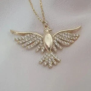 Women's 1ct Moissanite Phoenix Necklace 14K Yellow Gold Plated Sterling Silver - Picture 1 of 4