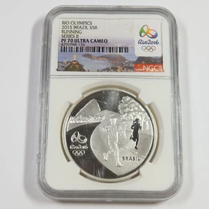 2015 NGC PF70 UCAM - BRAZIL Silver Rio Olympics Running 5 Reais Coin 50352A - Picture 1 of 2