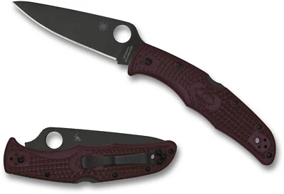 SPYDERCO Endura 4, Burgundy, Black Micro-Melt PD#1 Steel, Sprint Run, C10BGBKP - Image 1 of 3