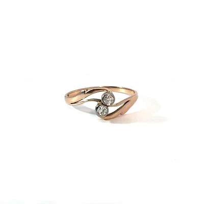 Jugendstil Ring mit 2 Diamanten im Alt-Schliff je ca. 0,08 ct. 585 Rosegold - Bild 1 von 4