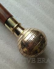 Vintage Wooden Walking Stick vintage CaneAntique Style Solid Brass Globe Handle