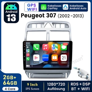 Android 13 CarPlay 9" Autoradio Bluetooth GPS WiFi DAB für Peugeot 307 2002-2013 - Bild 1 von 12
