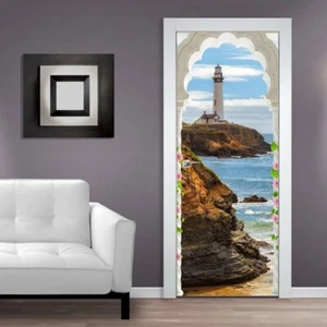 Türtapeten Selbstklebende Wandbild Tür Poster 3D Säulengang Meeresblick 1310 - Picture 1 of 2