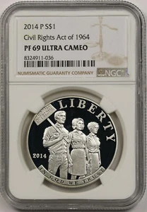 2014-P Civil Rights Act of 1964 Modern Silver Commemorative $1 PF 69 UCAM NGC - Picture 1 of 4