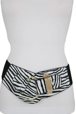 Mujeres Sexy Cinturón Accesorio de Moda Estampado de Cebra Negro Blanco Gancho Dorado Hebilla S M Foto 1 de 4
