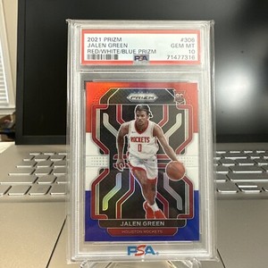 2021-22 Panini Red White Blue Prizm #306 Jalen Green Rockets RC Rookie PSA 10