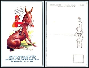 Postal de cómic - "Haw Haw I Won't Run" caballo sentado en el suelo, jinete en silla de montar CO - Imagen 1 de 1