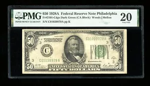 DBR 1928-A $50 DGS FRN Philadelphia Fr. 2101-Cdgs PMG VF-20 Serial C01039979A - Picture 1 of 2