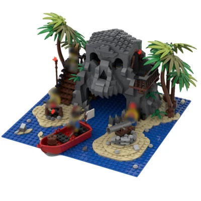 MOC: Pirate Island Model with a Boat, Cannon and Palm Trees 1157 Pieces - Image 1 of 3