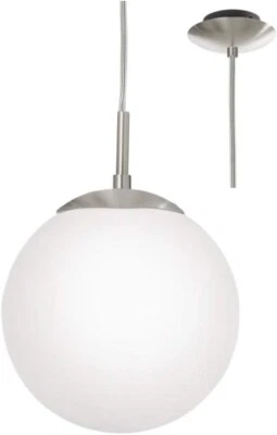 Satin Nickel & White Opal Glass Globe Shade Modern Pendant Ceiling Light 20cm - Image 1 of 4