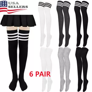 6x Ladies Top Stay Up Thigh High Over the Knee Socks Extra Long Cotton Stockings - Picture 1 of 7