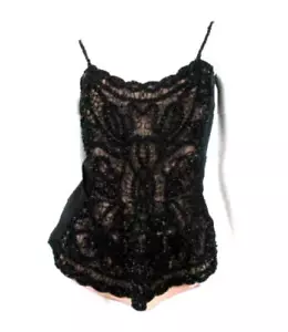 ALBERTA FERRETTI BLACK BEAD EMBELLISHED SLEEVELESS SILK TOP SZ.38/US.2 - Picture 1 of 6