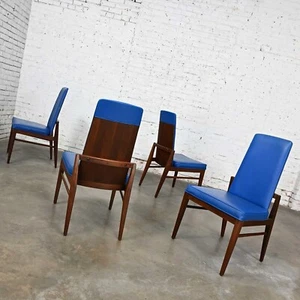 Mid Century Modern Foster-McDavid Cobalt Blue Faux Leather Dining Chairs Set 4 - Picture 1 of 18