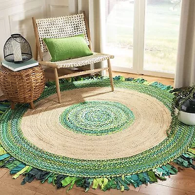 Rug jute cotton hand braided style handmade Round area carpet for home decor rug - Image 1 of 4