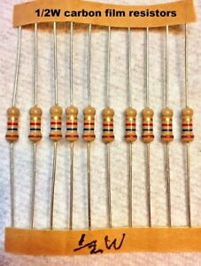 10 pcs -  carbon film 1/2 watt 5% resistors Many Values - You choose !!