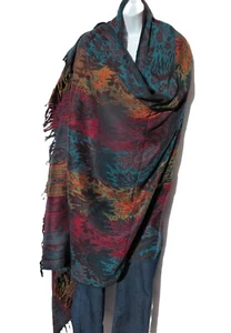 Yak Wool Blend|Paisley|Shawl/Throw|Handloomed|Nepal|Reversible|7 Panel Color - Picture 1 of 7