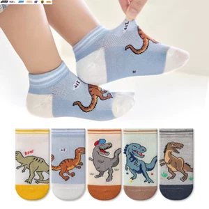 5 Pairs Boy'S Dinosaur Pattern Socks Comfortable Breathable Casual Soft Kids Soc - Picture 1 of 6