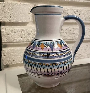 Ceramica Giovanni Vietri Italy Geometric Patterned Pottery Pitcher 6.5" High - Picture 1 of 9