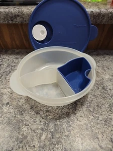 Tupperware Microwave Charcoal Divided Bowl 3859 Vented Blue Lid - Picture 1 of 1