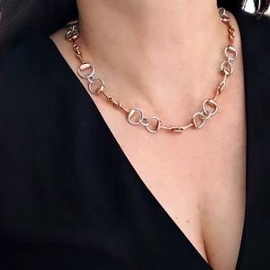 Horse Snafflebit Necklace 925 Sterling Silver and Copper Riding Tack Necklet - Picture 1 of 7