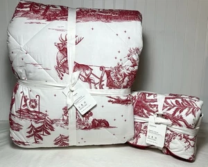 Pottery Barn Santa Toile Reversible Percale Full/Queen Comforter & Set Of Shams - Picture 1 of 10