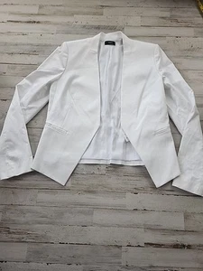 Theory Blazer Size 8 Open Front Collarless White Asymmetrical Tuxedo Pleated - Picture 1 of 10