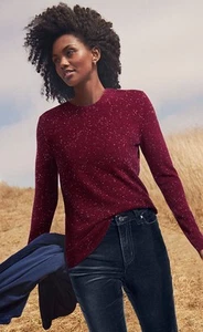Vintage LANDS' END Crew Neck 100-% Cashmere Sweater Red Oversized Marled Medium - Picture 1 of 14