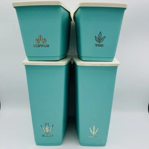 Turquoise Plastic Kitchen Canister Set MCM Rare 4 Pc VTG Retro - Picture 1 of 5