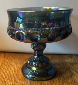 Blue Carnival Glass King’s Crown Compote Indiana Glass Pedestal Bowl - Picture 1 of 4