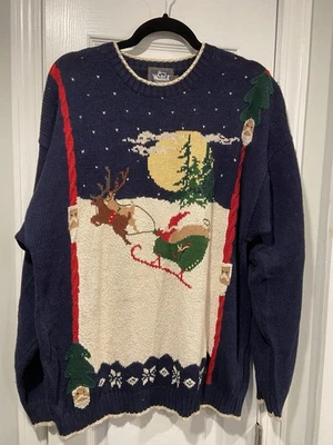 Suéter de Colección Woolrich Talla L Azul Algodón Ramie Navidad Santa Trineo Foto 1 de 4