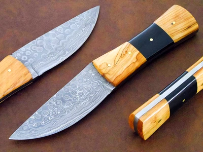 手工雨滴 5 毫米大马士革钢 9 英寸薄刀/最佳狩猎工具/木材 — 第 1/4 张图片