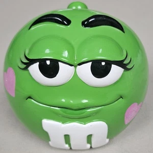 M&M's Galerie Ms. Green Cookie Candy Jar Ceramic 5.5" w/ Lid Pink Hearts - Picture 1 of 9